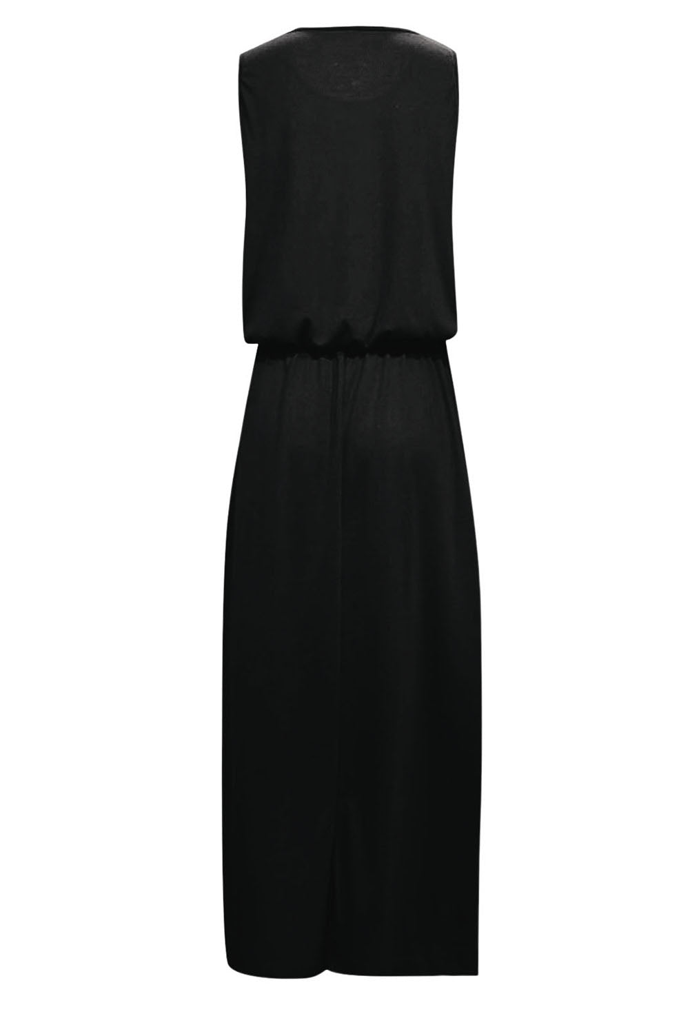 Black Solid Sleeveless Tunic Maxi Dress with Split