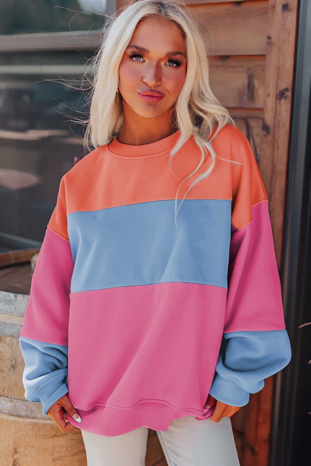 Blossom Colorblock Patchwork Drop Shoulder Sweatshirt