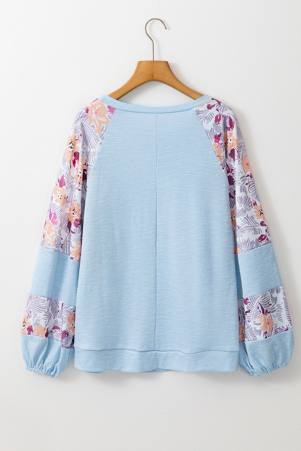 Apricot Textured Floral Patchwork Balloon Sleeve Blouse