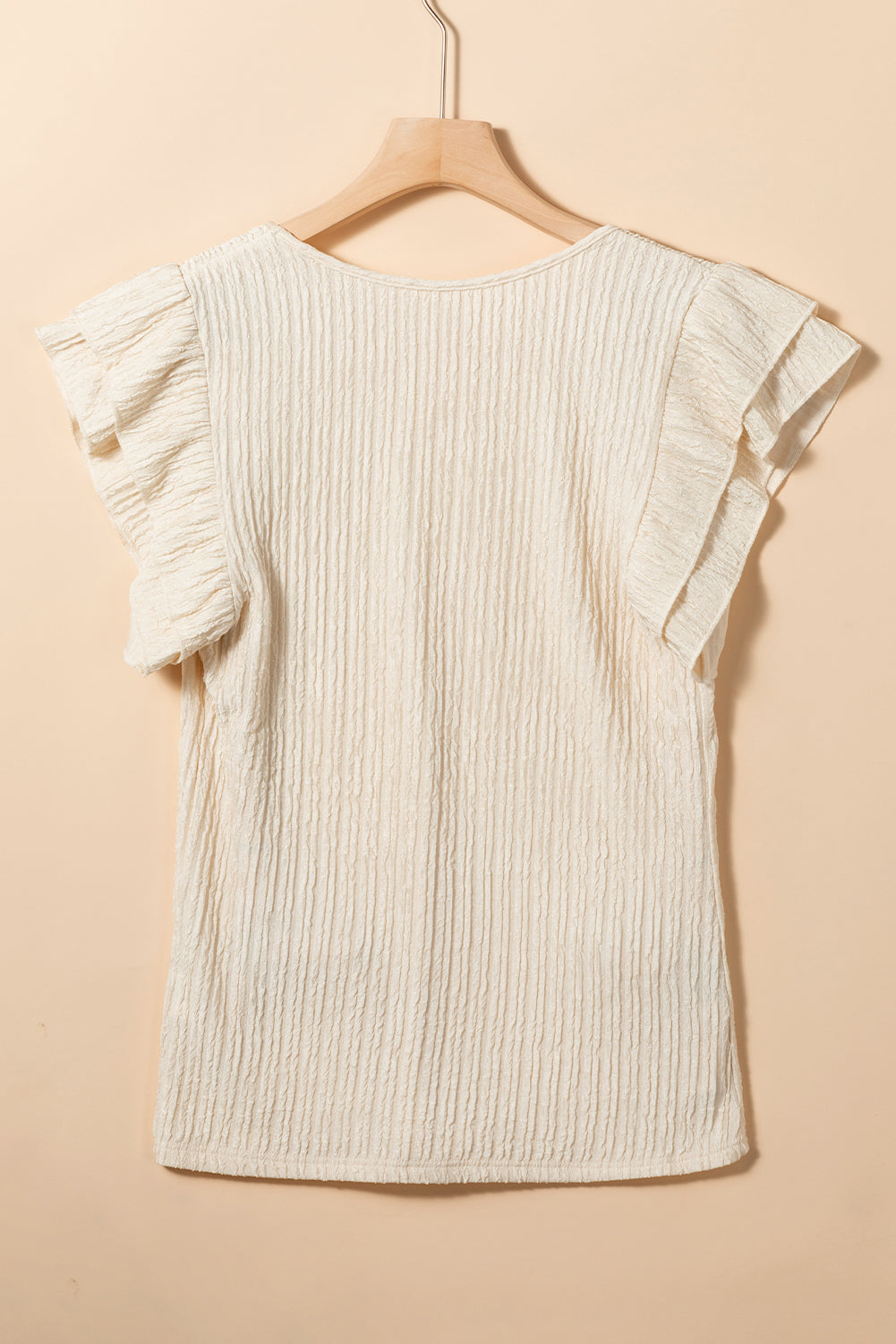 Apricot Crinkle Textured V Neck Flutter Sleeve Top