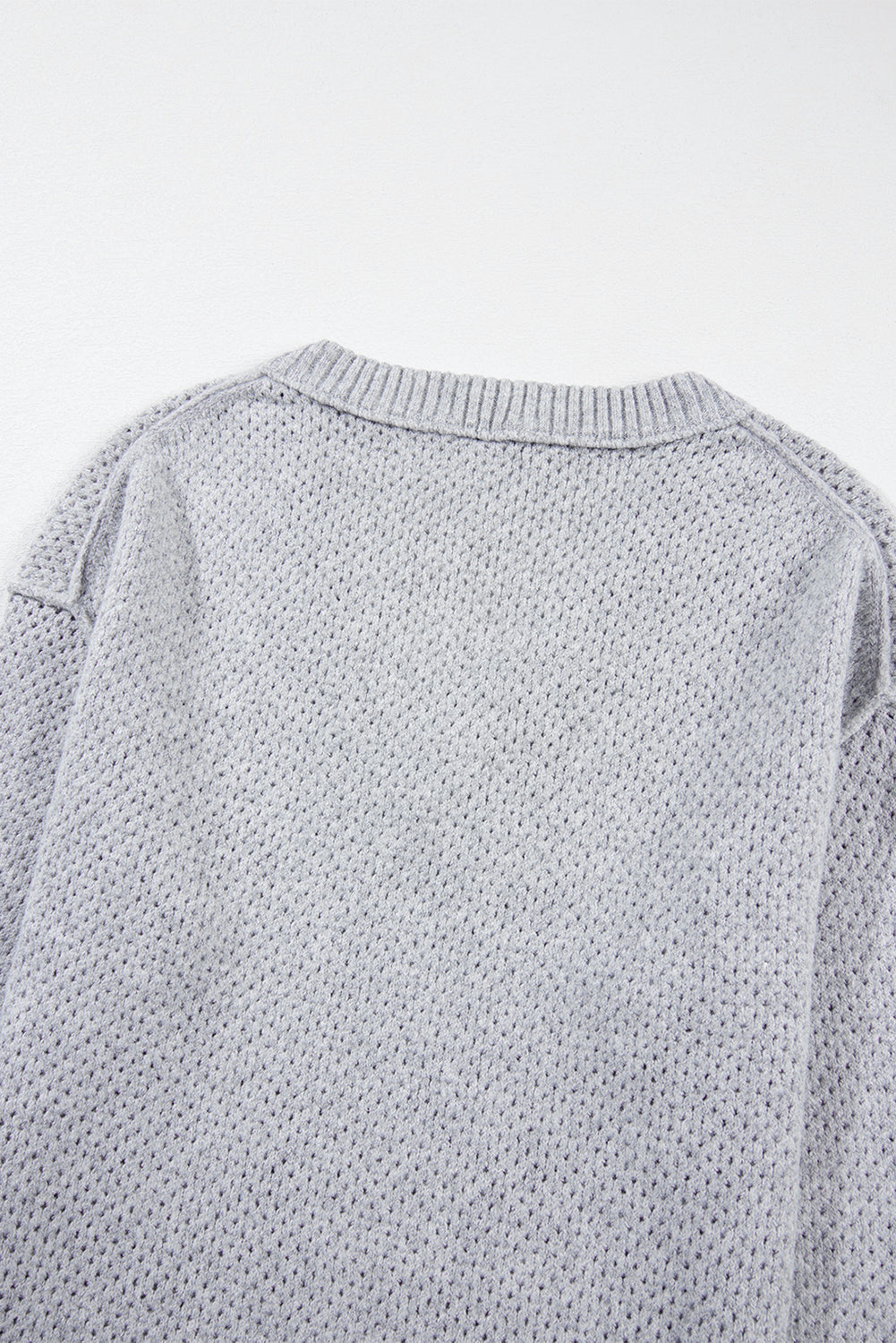 Parchment Loose Eyelet V Neck Drop Shoulder Sweater