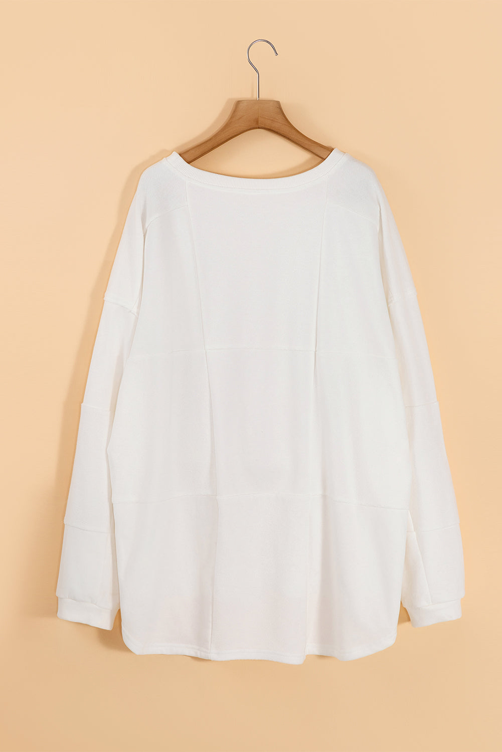 White Solid Color Patchwork Drop Shoulder Baggy Sweatshirt