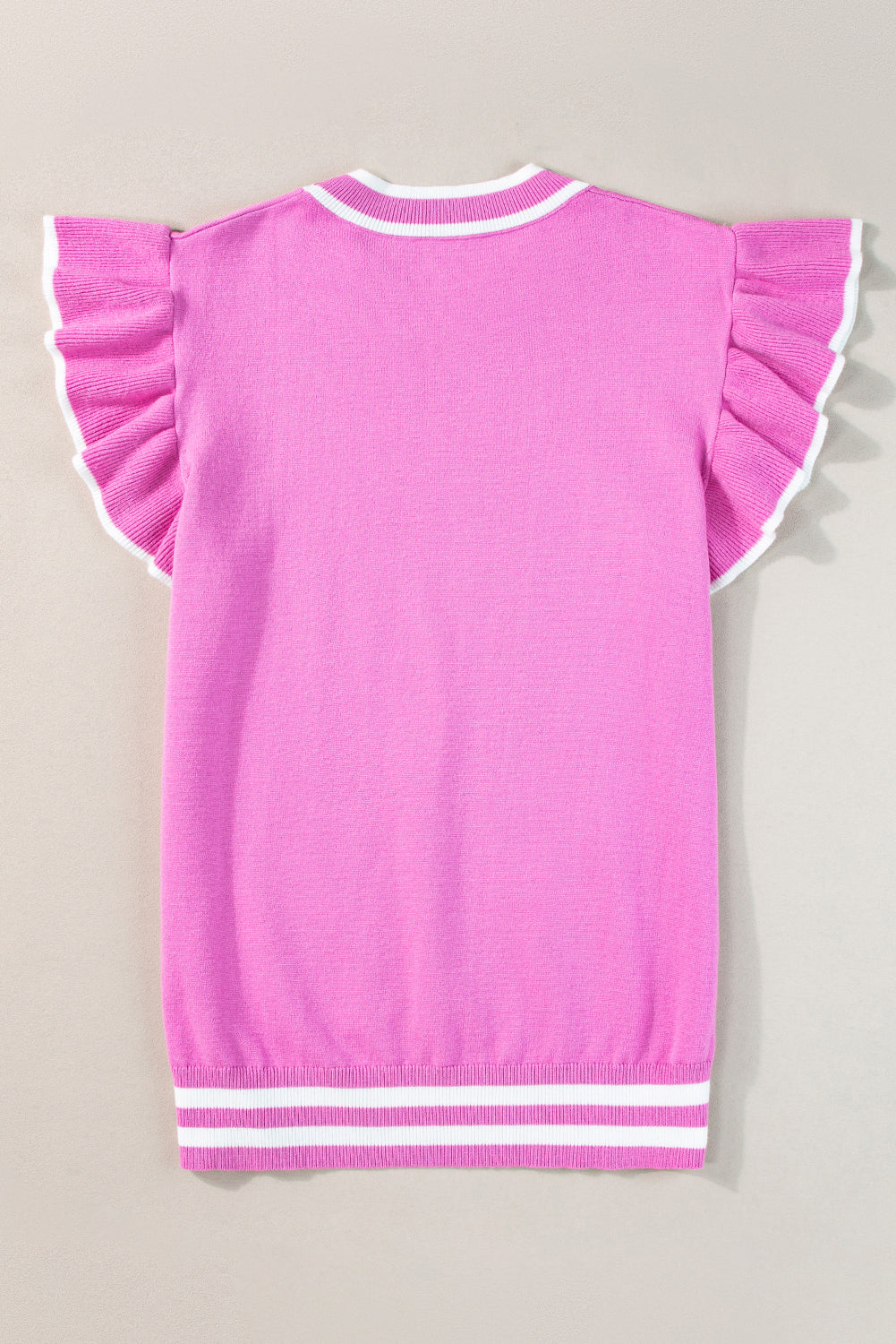 Bonbon Edge Piping Ruffled Sleeve Round Neck Knit Top